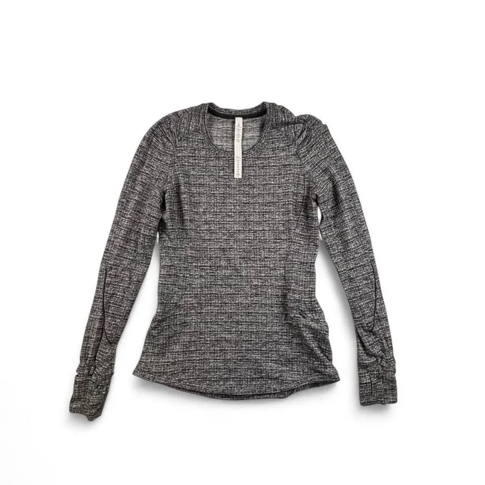 Lululemon Gray Heather Long Sleeve Running Top Women's Size 4 Zip Pocket